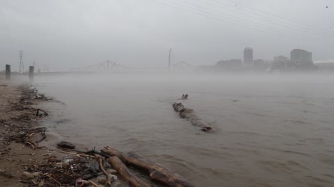 The Mississippi River on a foggy morning in East St. Louis, IL