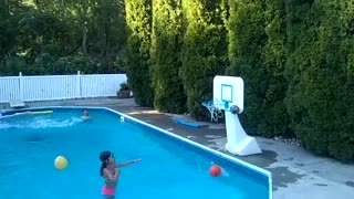 Amazing Basketball Shot from Pool Diving Board - SWISH ! ! !