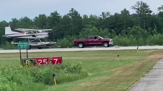 Chevy Truck Pulls Cessna 180/185 Floatplane Airplane Trailer Takeoff