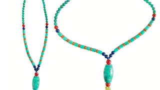 Natural turquoise and orange red coral lapis lazuli and citrine Tassel Traditional gemstone necklace