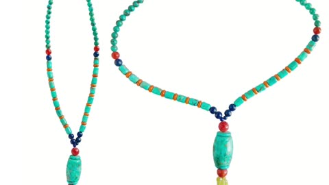 Natural turquoise and orange red coral lapis lazuli and citrine Tassel Traditional gemstone necklace