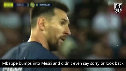 Messi in disbelief as Mbappe bumped into him and asked Neymar for penalty