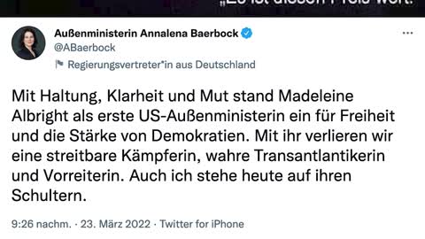So lässt sich Außenministerin Annalena Baerbock auf Twitter zitieren