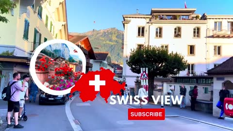 Peaceful evening walk in Swiss Town INTERLAKEN Switzerland