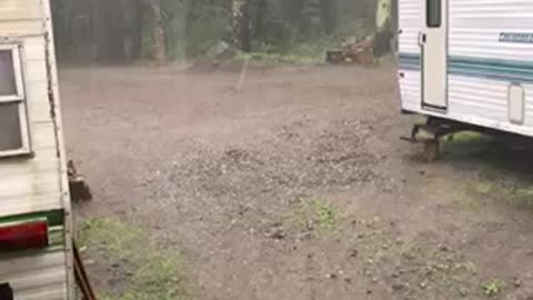 Raging torrents of rain at the campground