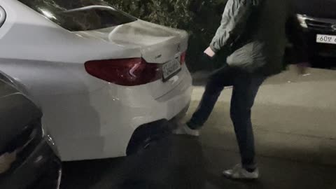 As soon as I bought a bmw car, my friend kicked a soccer kick...