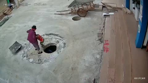 Kid falls into hole