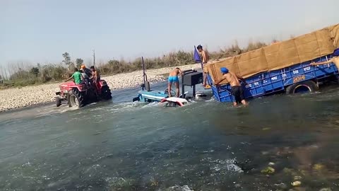 Tractor power in water amazing stund