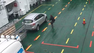 Driverless Car Slides on Ferry Deck