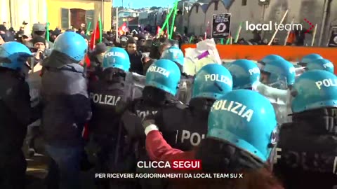 In Vicenza in north-east Italy, pro-Palestine supporters get a beating from the police