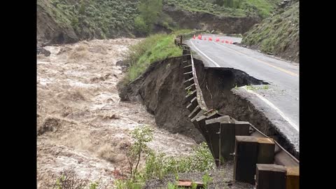 Road destroyed in Yellowstone by floods as tourists remain trapped in area