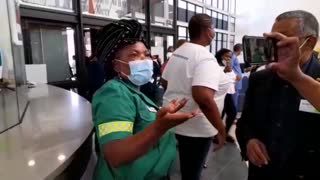 Western Cape Minister of Health Nomafrench Mbombo arrives at the Khayelitsha District hospital