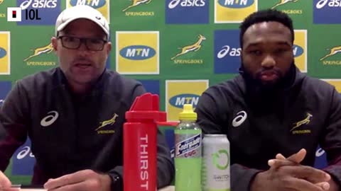 Springbok coach Jacques Nienaber and centre Lukhanyo Am