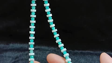 Mop beads and faceted Amazonite beads handmade necklace full strand 16inch Gift for Her