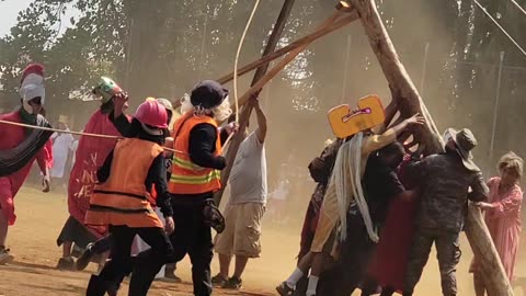 Stylish Jesus's Cross Nearly Falls Down During Passion Play