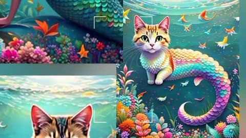 The cat is a mermaid by the sea