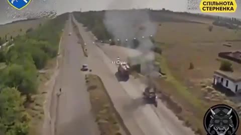 Video of the destruction of a civilian fire truck by a Ukrainian drone