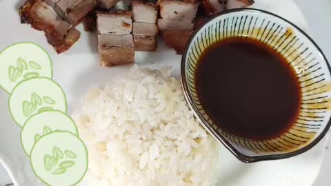 Delicious crispy pork belly rice