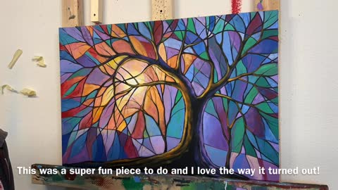 Time Lapse Speed painting / Modern acrylic landscape painting / Stained Glass Sky / Amy Giacomelli