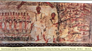 Dura Europos 250 A.D Painting: Hand of God, Moses, Aaron with the Hebrew Israelites and Egyptians.