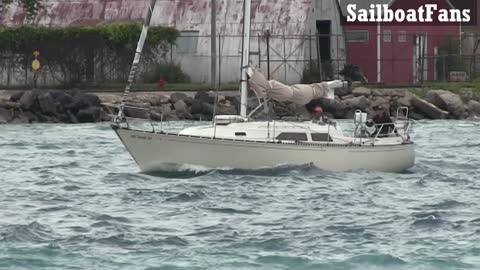 Hail Mary Sailboat Cruising Down St Clair River In Great Lakes