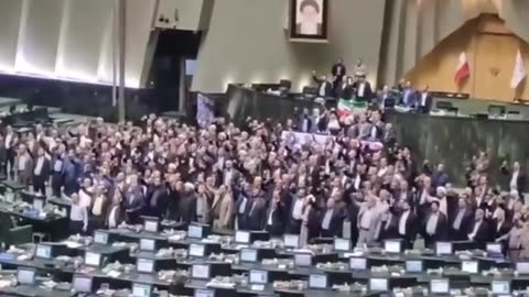 Iranian Parliament celebrate the Iranian missile and drone attacks on Israel on Saturday night.