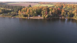 Aerial View of the Autumn Colors on East Lake. McMillan, Michigan 2023