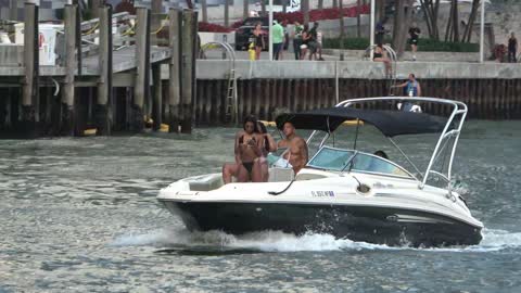 Miami River Boat Yacht + People Show Hot Ladies #35 in bikini no bra coming from haulover inlet!!!