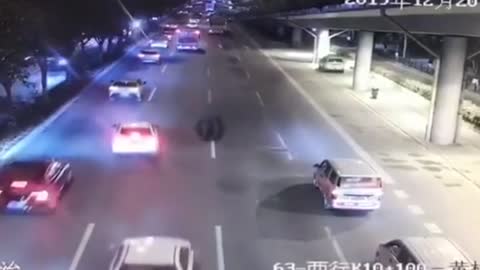 Amazing Escape As Double Lorry Wheel Embeds In Car Roof