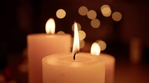 4K 100% Royalty-Free Stock Footage _ Night Candle flame bokeh burning candles