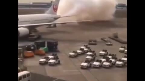 A pilot accidentally releases the chemtrail while still at the airport.