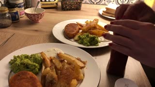 Judys happy cookery fish chips mushy peas Tartare vegan