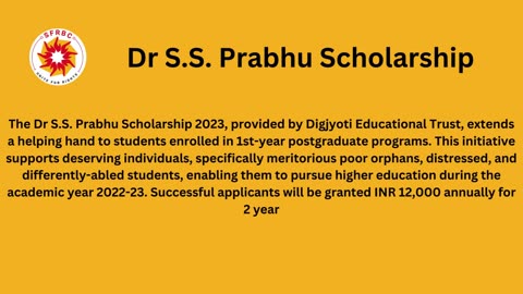 Dr S.S. Prabhu scholarship for Post-Graduate college student