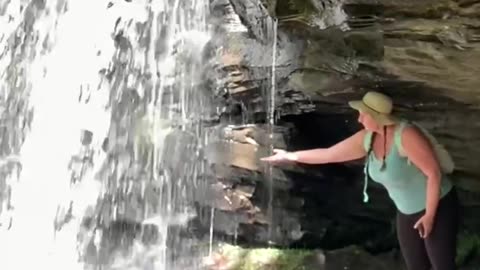 OLA WALKS UP TO A WATERFALL #explore