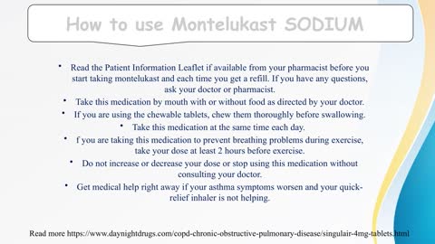 Buy Singulair (Montelukast) 4mg Tablets