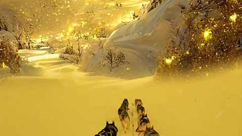 Dog ranging in snow fall