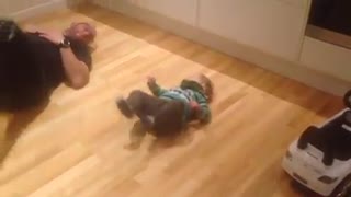 Father plays& imitate his son