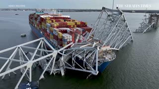 Aerial footage shows aftermath of collapsed Francis Scott Key Bridge in Baltimore