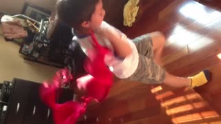 Boy Makes Jumprope Out Of Mom's Bras