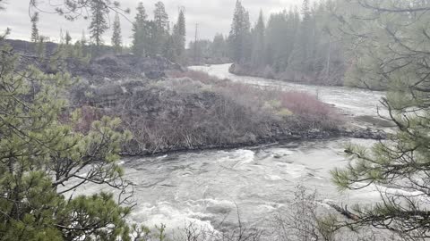 Admiring the Lava Volcanic Rocks on the Other Side of the River – Deschutes River – 4K