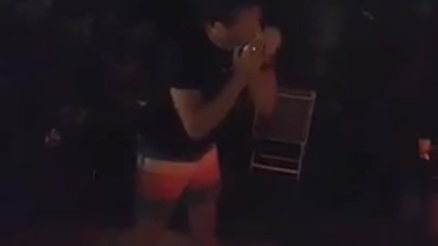 Nsfw rainbow shorts black t-shirt guy hits beer over head