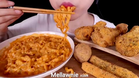 ASMR MUKBANG | CHEESY CARBO FIRE NOODLES, CHICKEN, CHEESE BALL, CHEESE STICKS