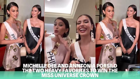 "MICHELLE DEE AND ANNTONIA PORSILD, LEADING CONTENDERS FOR MISS UNIVERSE CROWN"