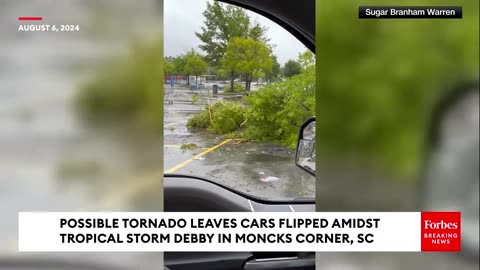 JUST IN: Possible Tornado Leaves Cars Flipped During Tropical Storm Debby In Moncks Corner, SC