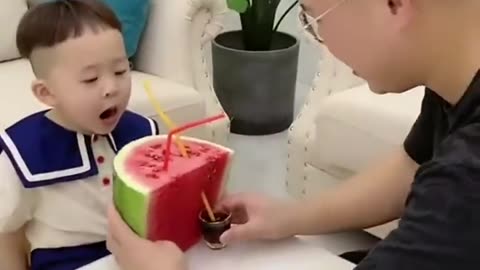 Dad Uses Watermelon To Trick Son Into Taking Pills #fatherlove #cutebaby #funny #baby #funnyvideo