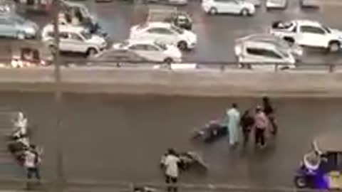 Road big accident in rain