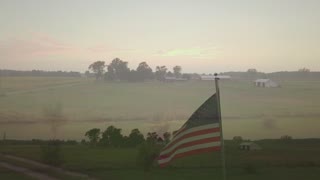 Drone Video of American Flag at Sunset