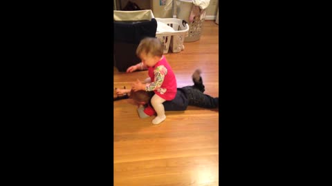 Little Girl Won't Stop Tackling Her Brother!