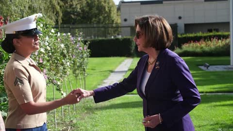 Nancy Pelosi greets Marines at US embassy in Armenia