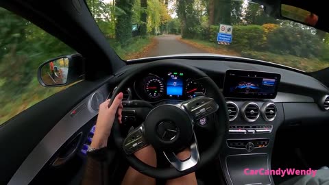 Girl driving and test drive Mercedes-Benz C-class 300 e211 HP 2021